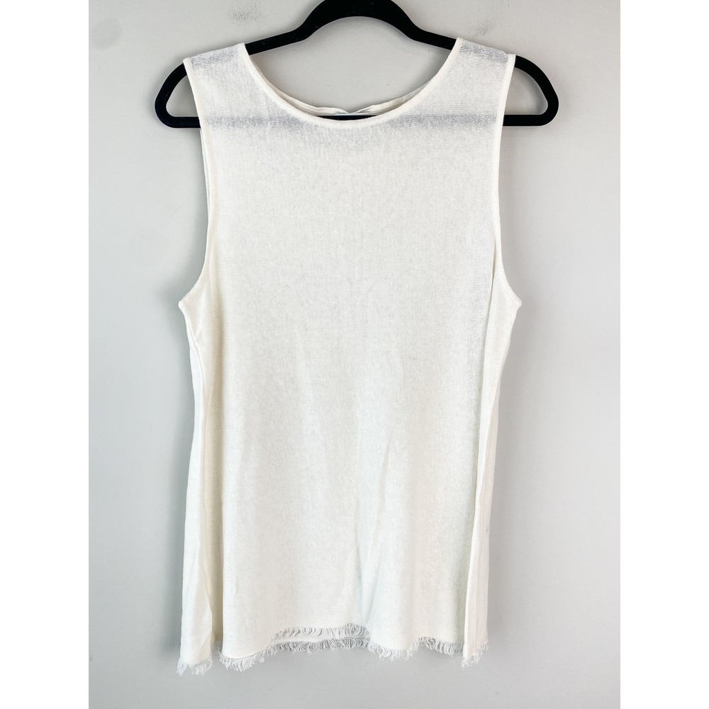 J Jill Love Linen White Lightweight Tank Top M Beachy Fringe Coastal Minimal